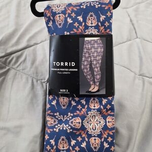 Torrid 2 2X 18/20 Geometric Full Length Leggings Blue Orange Medallion Boho